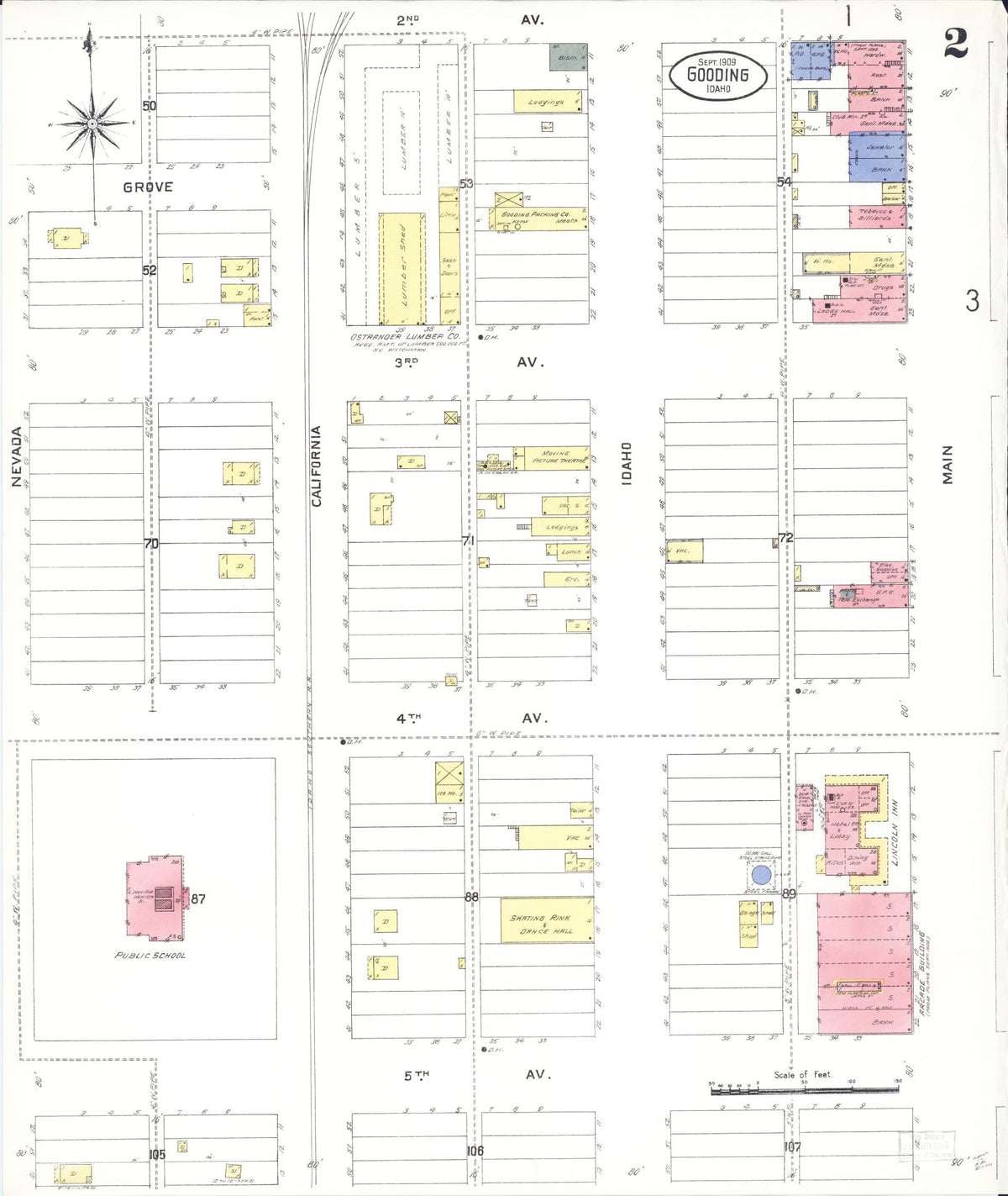 Sanborn Fire Insurance Map from Gooding, Gooding County, Idaho (1909), Sheet #0002 - Complete Map Set gallery image, historic Sanborn map, vintage wall art, Idaho Idaho