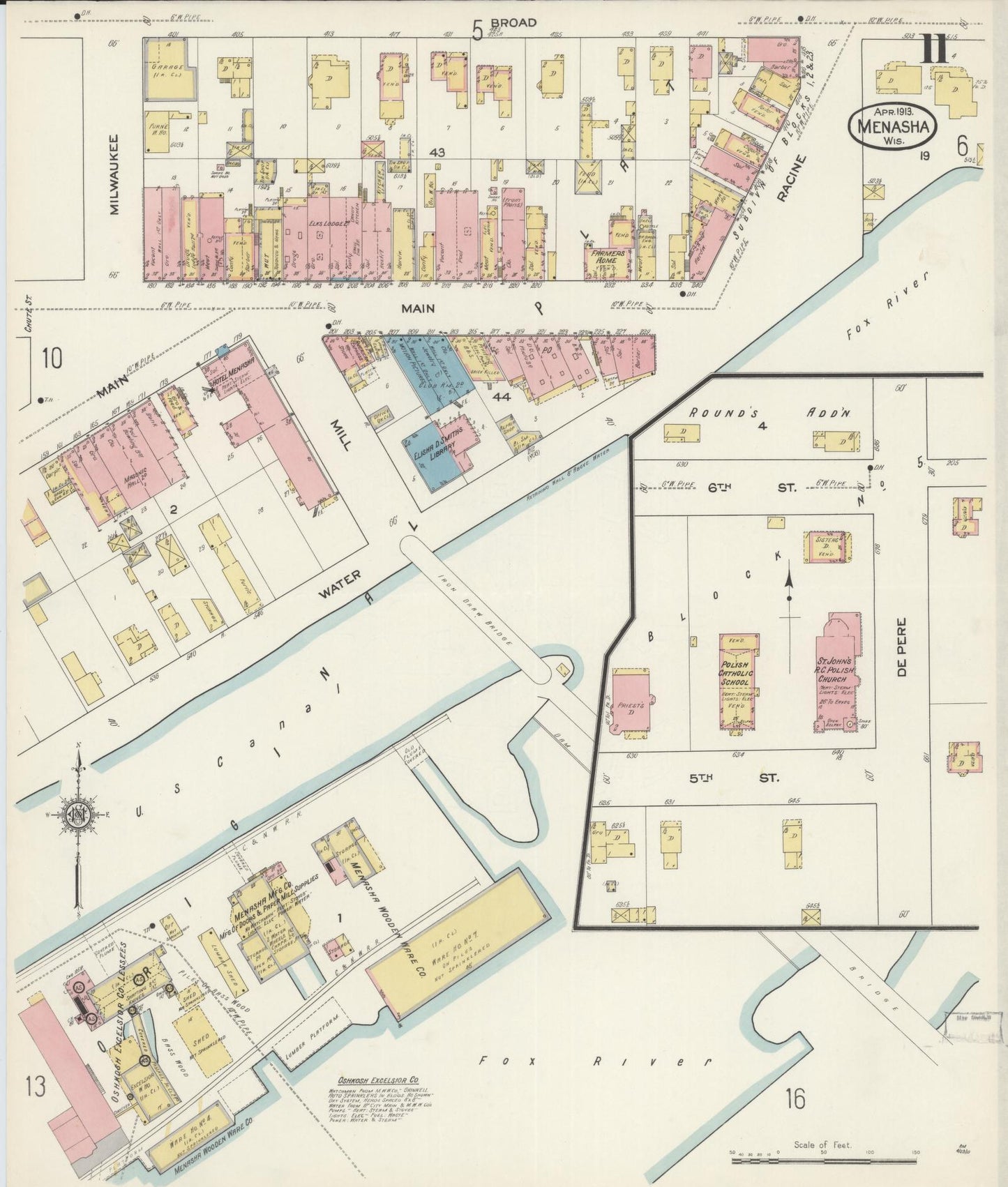 Sanborn Fire Insurance Map from Menasha, Winnebago County, Wisconsin (1913), Sheet #0011 - Complete Map Set gallery image, historic Sanborn map, vintage wall art, Wisconsin Wisconsin