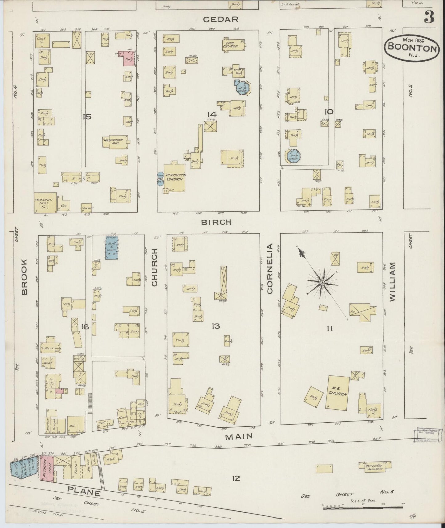 Sanborn Fire Insurance Map from Boonton, Morris County, New Jersey (1886), Sheet #0003 - Complete Map Set gallery image, historic Sanborn map, vintage wall art, New Jersey New Jersey