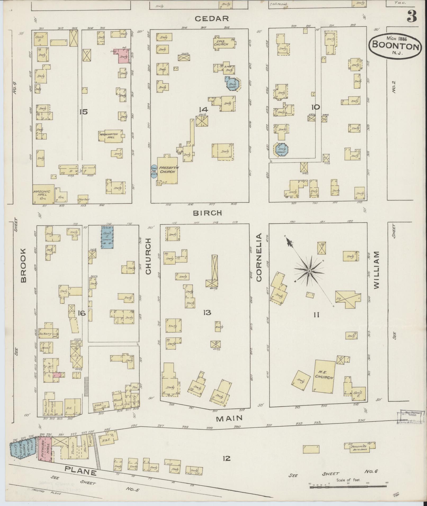 Sanborn Fire Insurance Map from Boonton, Morris County, New Jersey (1886), Sheet #0003 - Complete Map Set gallery image, historic Sanborn map, vintage wall art, New Jersey New Jersey