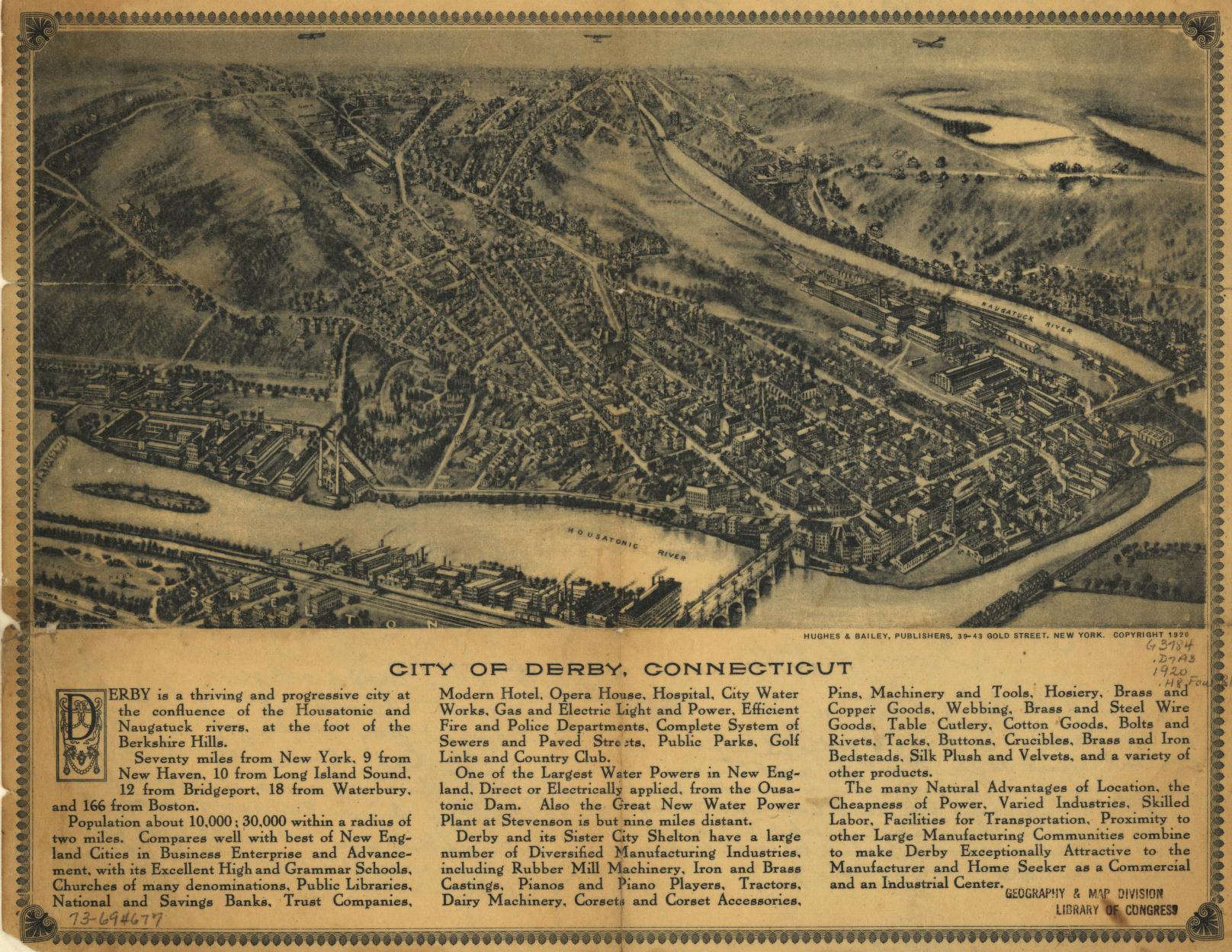 City of Derby, Connecticut. (1920) – Historic Bird’s-Eye View Panorama Print