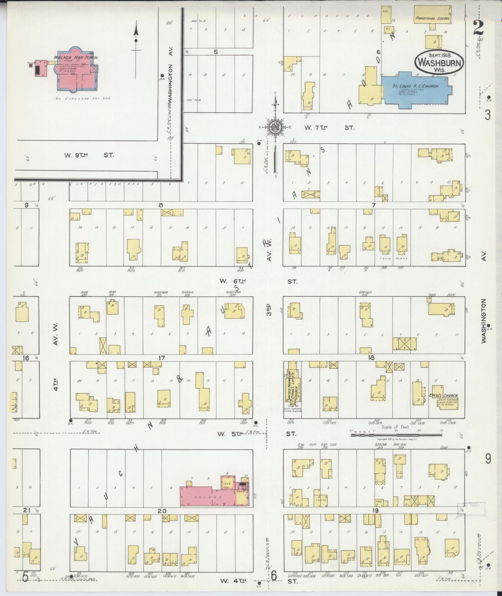 Sanborn Fire Insurance Map from Washburn, Bayfield County, Wisconsin (1918), Sheet #0002 - Historic Sanborn Fire Insurance Map Print, vintage old map wall art, antique decor, genealogy gift, Wisconsin Wisconsin map