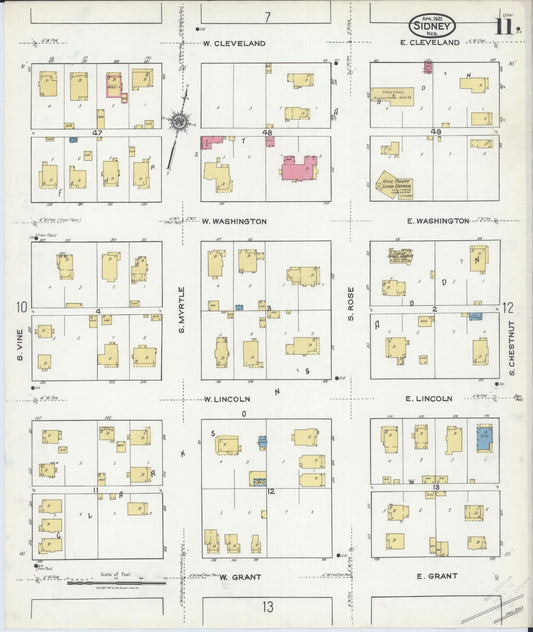 Sanborn Fire Insurance Map from Sidney, Cheyenne County, Nebraska (1921), Sheet #0011 - Historic Sanborn Fire Insurance Map Print, vintage old map wall art, antique decor, genealogy gift, Nebraska Nebraska map
