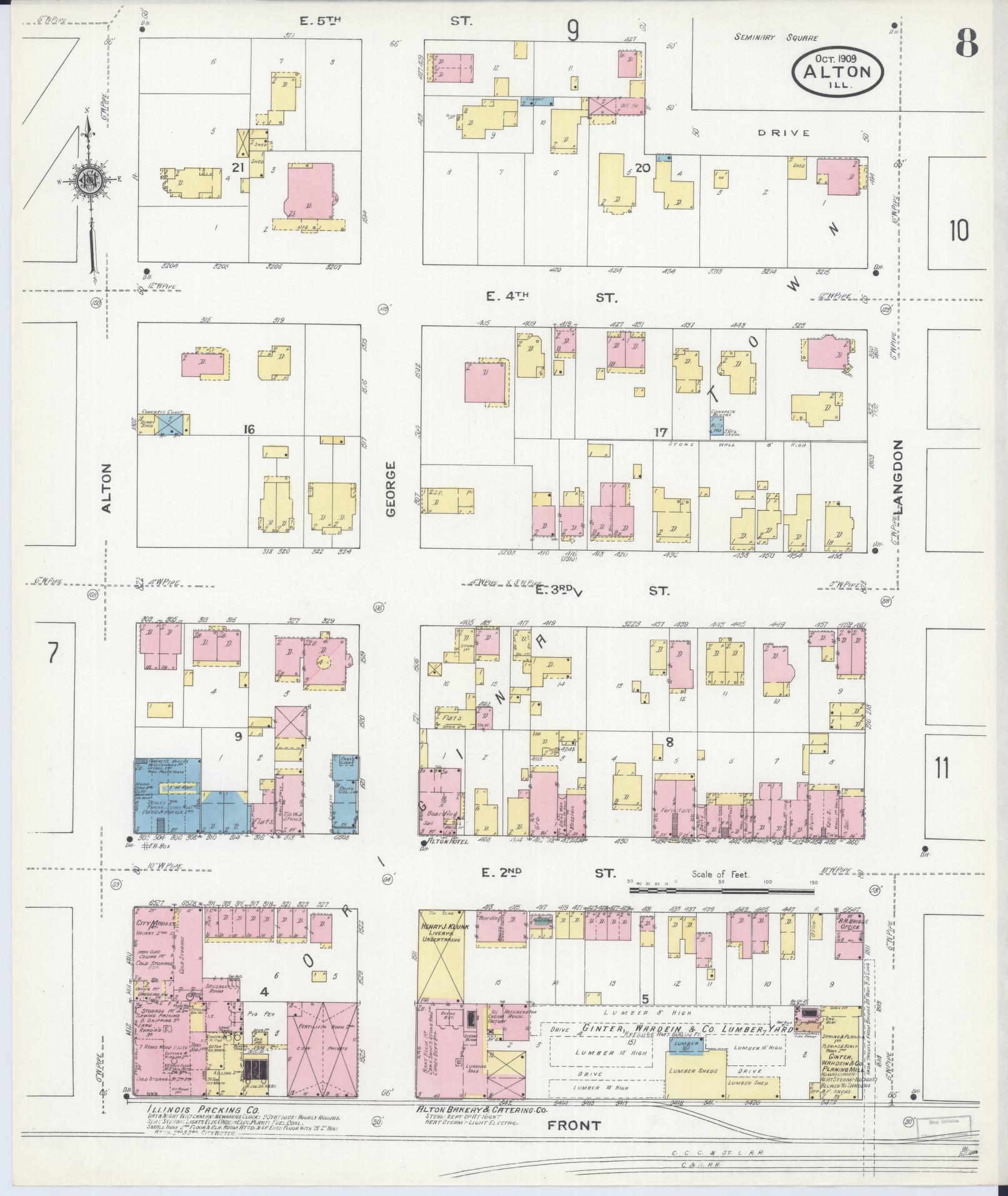 Sanborn Fire Insurance Map from Alton, Madison County, Illinois (1909), Sheet #0008 - Historic Sanborn Fire Insurance Map Print, vintage old map wall art, antique decor, genealogy gift, Illinois Illinois map