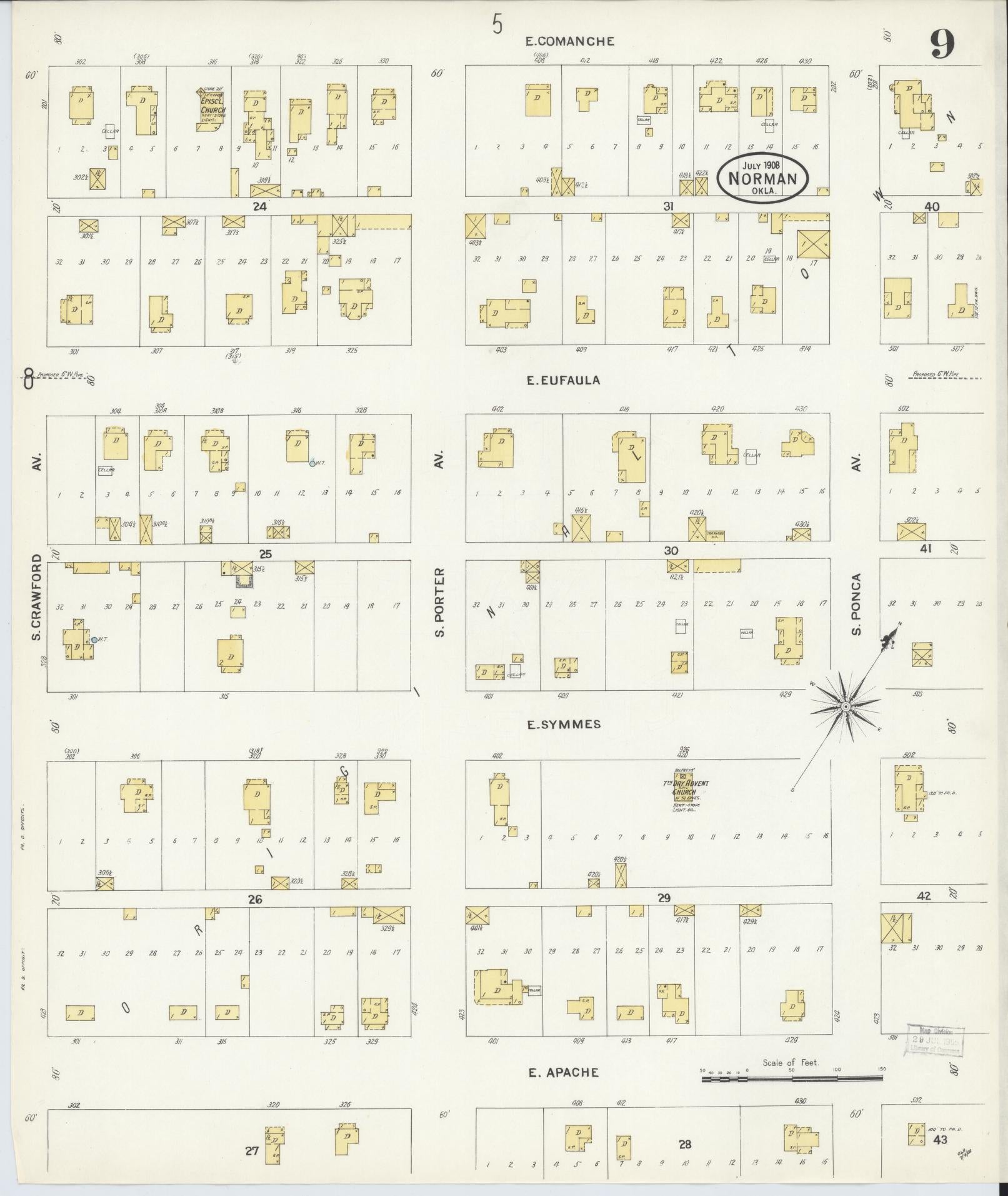 Sanborn Fire Insurance Map from Norman, Cleveland County, Oklahoma (1908), Sheet #0009 - Complete Map Set gallery image, historic Sanborn map, vintage wall art, Oklahoma Oklahoma