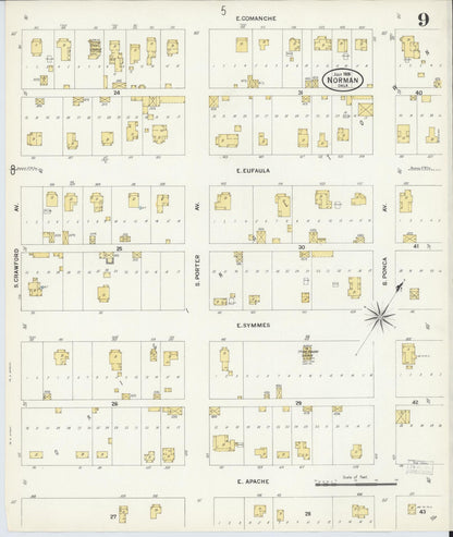 Sanborn Fire Insurance Map from Norman, Cleveland County, Oklahoma (1908), Sheet #0009 - Complete Map Set gallery image, historic Sanborn map, vintage wall art, Oklahoma Oklahoma