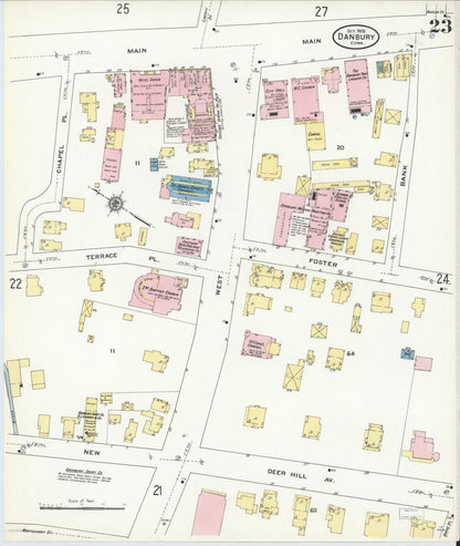 Sanborn Fire Insurance Map from Danbury, Fairfield County, Connecticut (1909), Sheet #0023 - Complete Map Set gallery image, historic Sanborn map, vintage wall art, Connecticut Connecticut