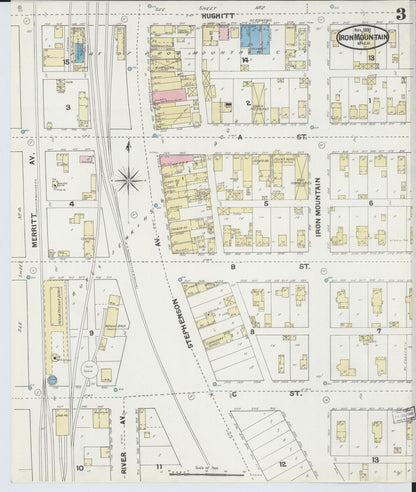 Sanborn Fire Insurance Map from Iron Mountain, Dickinson County, Michigan (1891), Sheet #0003 - Complete Map Set gallery image, historic Sanborn map, vintage wall art, Michigan Michigan