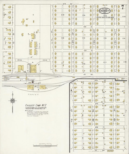 Sanborn Fire Insurance Map from Crossett, Ashley County, Arkansas (1921), Sheet #0007 - Historic Sanborn Fire Insurance Map Print, vintage old map wall art, antique decor, genealogy gift, Arkansas Arkansas map