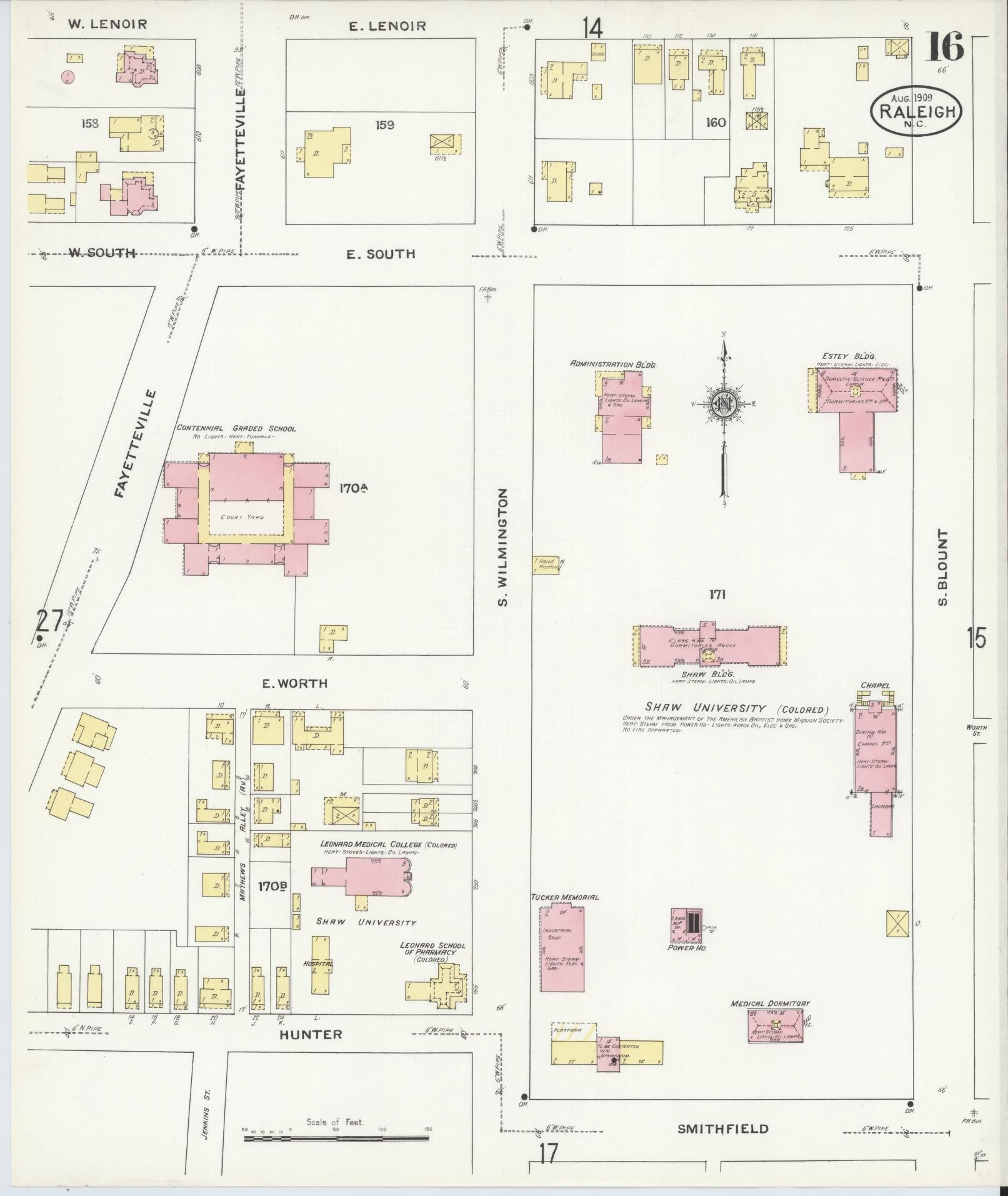 Sanborn Fire Insurance Map from Raleigh, Wake County, North Carolina (1909), Sheet #0016 - Complete Map Set gallery image, historic Sanborn map, vintage wall art, North Carolina North Carolina