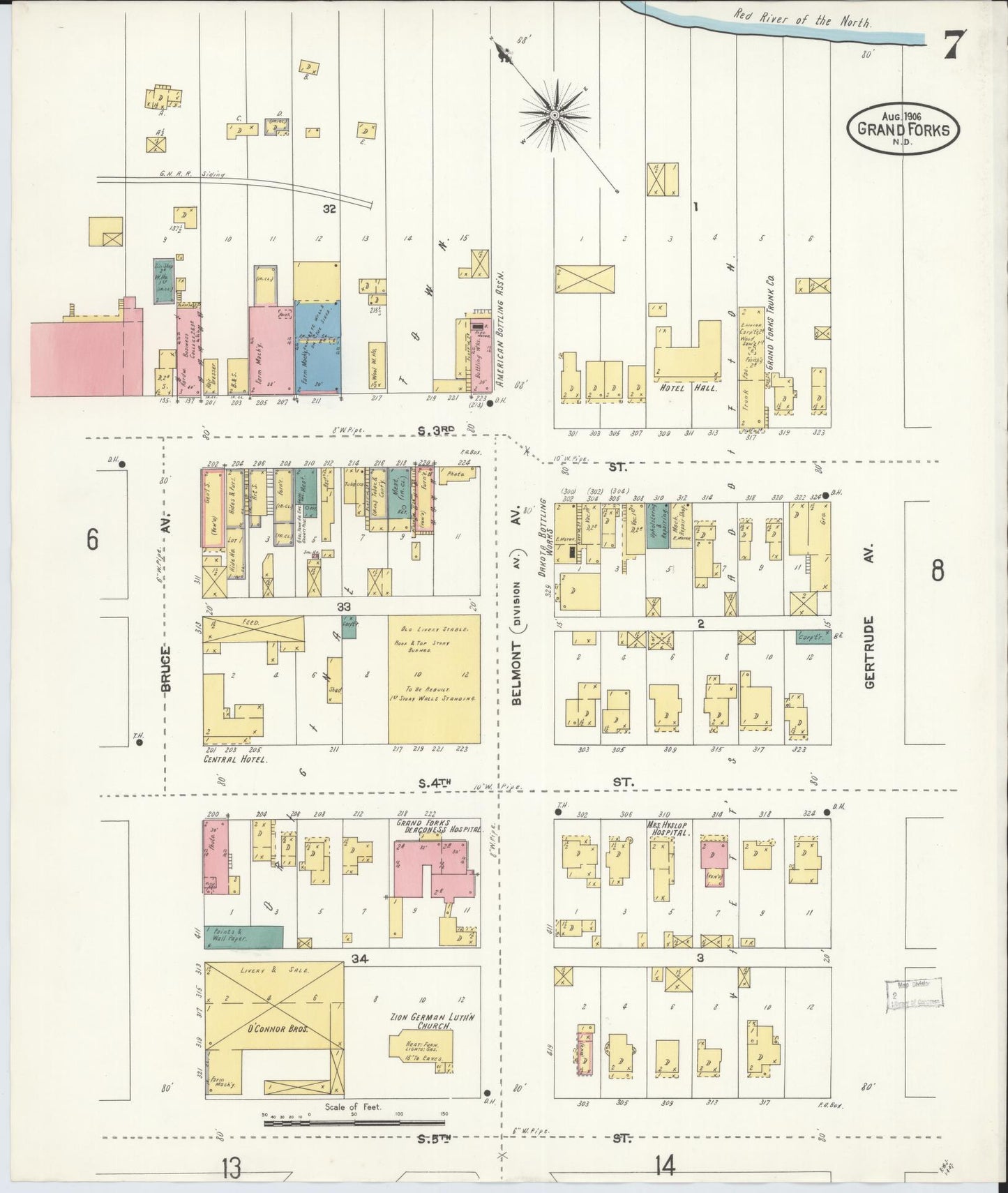 Sanborn Fire Insurance Map from Grand Forks, Grand Forks County, North Dakota (1906), Sheet #0007 - Complete Map Set gallery image, historic Sanborn map, vintage wall art, North Dakota North Dakota