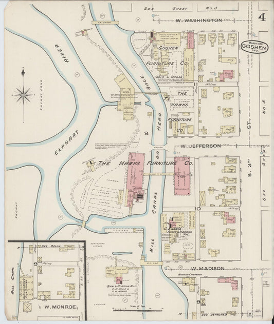 Sanborn Fire Insurance Map from Goshen, Elkhart County, Indiana (1886), Sheet #0004 - Historic Sanborn Fire Insurance Map Print, vintage old map wall art, antique decor, genealogy gift, Indiana Indiana map