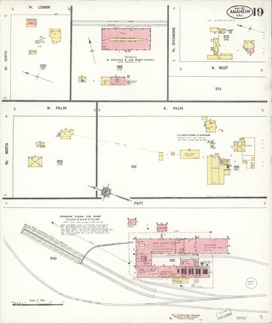 Sanborn Fire Insurance Map from Anaheim, Orange County, California (1911), Sheet #0019 - Historic Sanborn Fire Insurance Map Print, vintage old map wall art, antique decor, genealogy gift, California California map