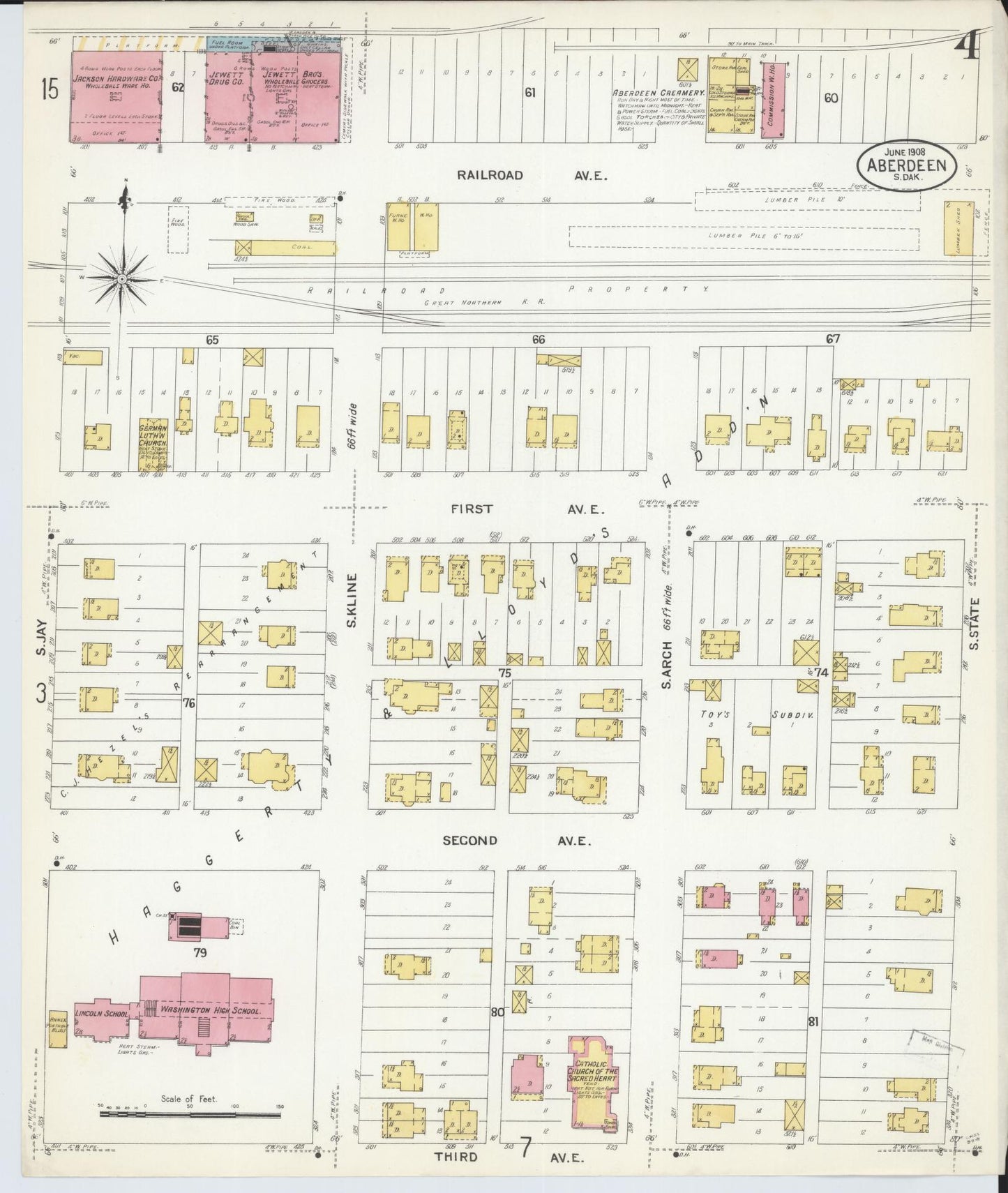 Sanborn Fire Insurance Map from Aberdeen, Brown County, South Dakota (1908), Sheet #0004 - Complete Map Set gallery image, historic Sanborn map, vintage wall art, South Dakota South Dakota