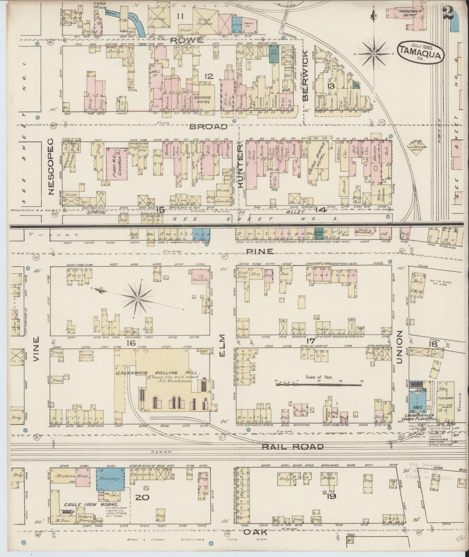 Sanborn Fire Insurance Map from Tamaqua, Schuylkill County, Pennsylvania (1885), Sheet #0002 - Complete Map Set gallery image, historic Sanborn map, vintage wall art, Pennsylvania Pennsylvania