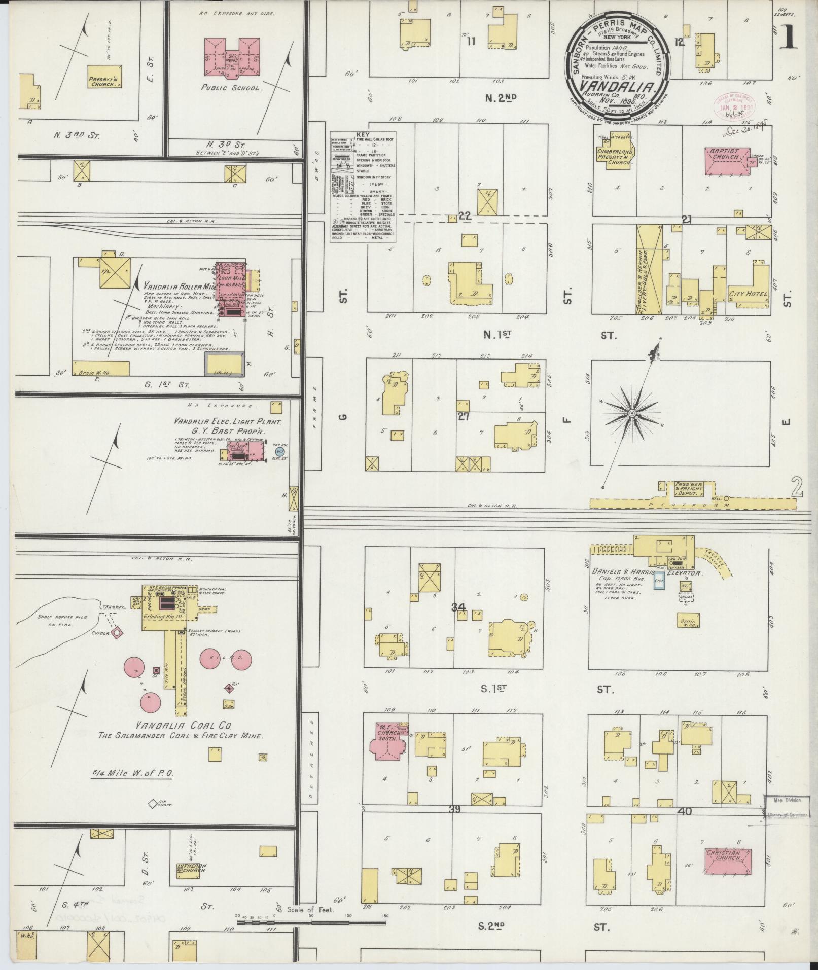 Sanborn Fire Insurance Map from Vandalia, Audrain County, Missouri (1895), Sheet #0001 - Complete Map Set gallery image, historic Sanborn map, vintage wall art, Missouri Missouri
