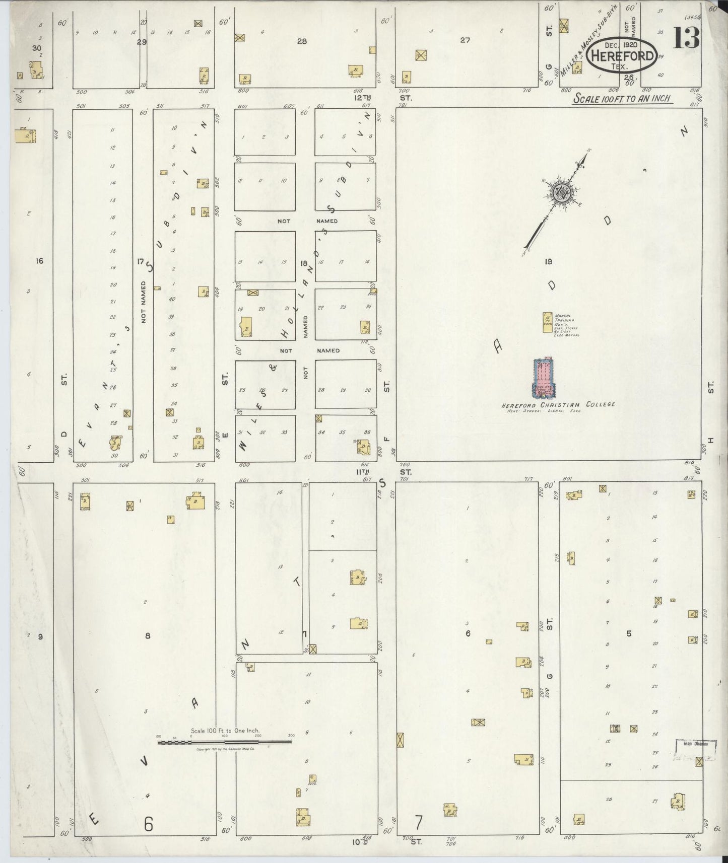 Sanborn Fire Insurance Map from Hereford, Deaf Smith County, Texas (1920), Sheet #0013 - Complete Map Set gallery image, historic Sanborn map, vintage wall art, Texas Texas