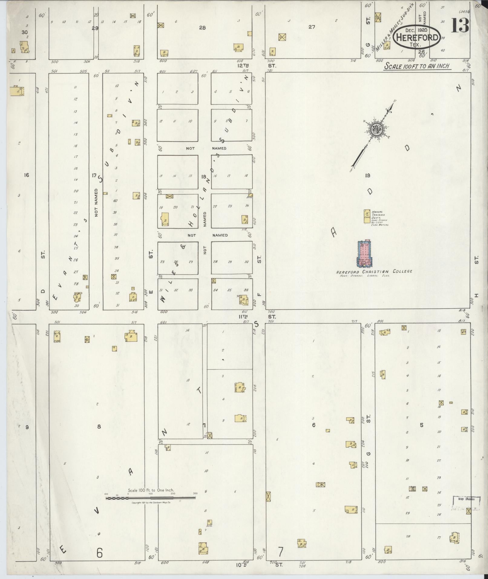 Sanborn Fire Insurance Map from Hereford, Deaf Smith County, Texas (1920), Sheet #0013 - Complete Map Set gallery image, historic Sanborn map, vintage wall art, Texas Texas