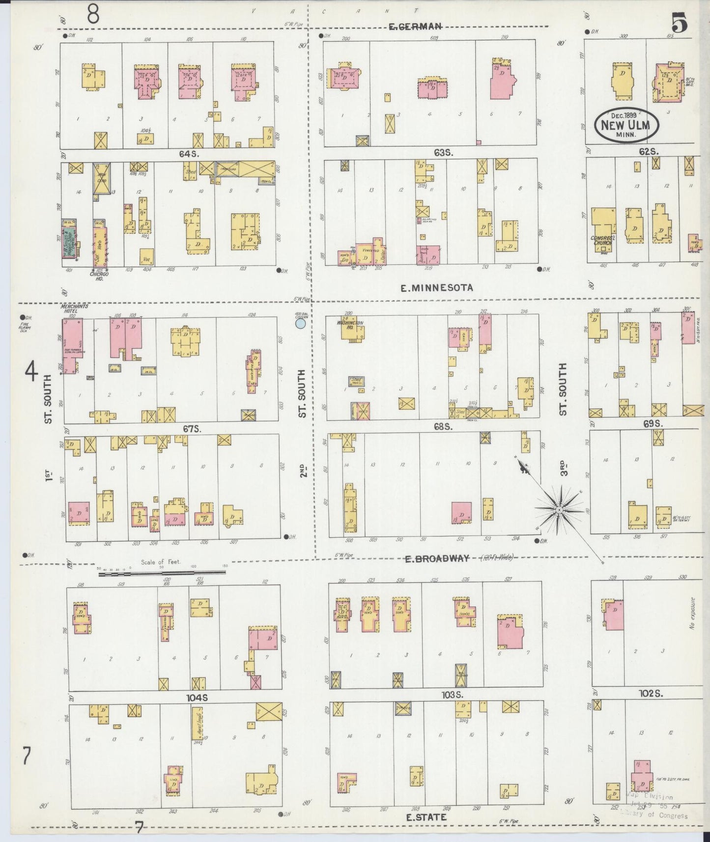 Sanborn Fire Insurance Map from New Ulm, Brown County, Minnesota (1899), Sheet #0005 - Complete Map Set gallery image, historic Sanborn map, vintage wall art, Minnesota Minnesota