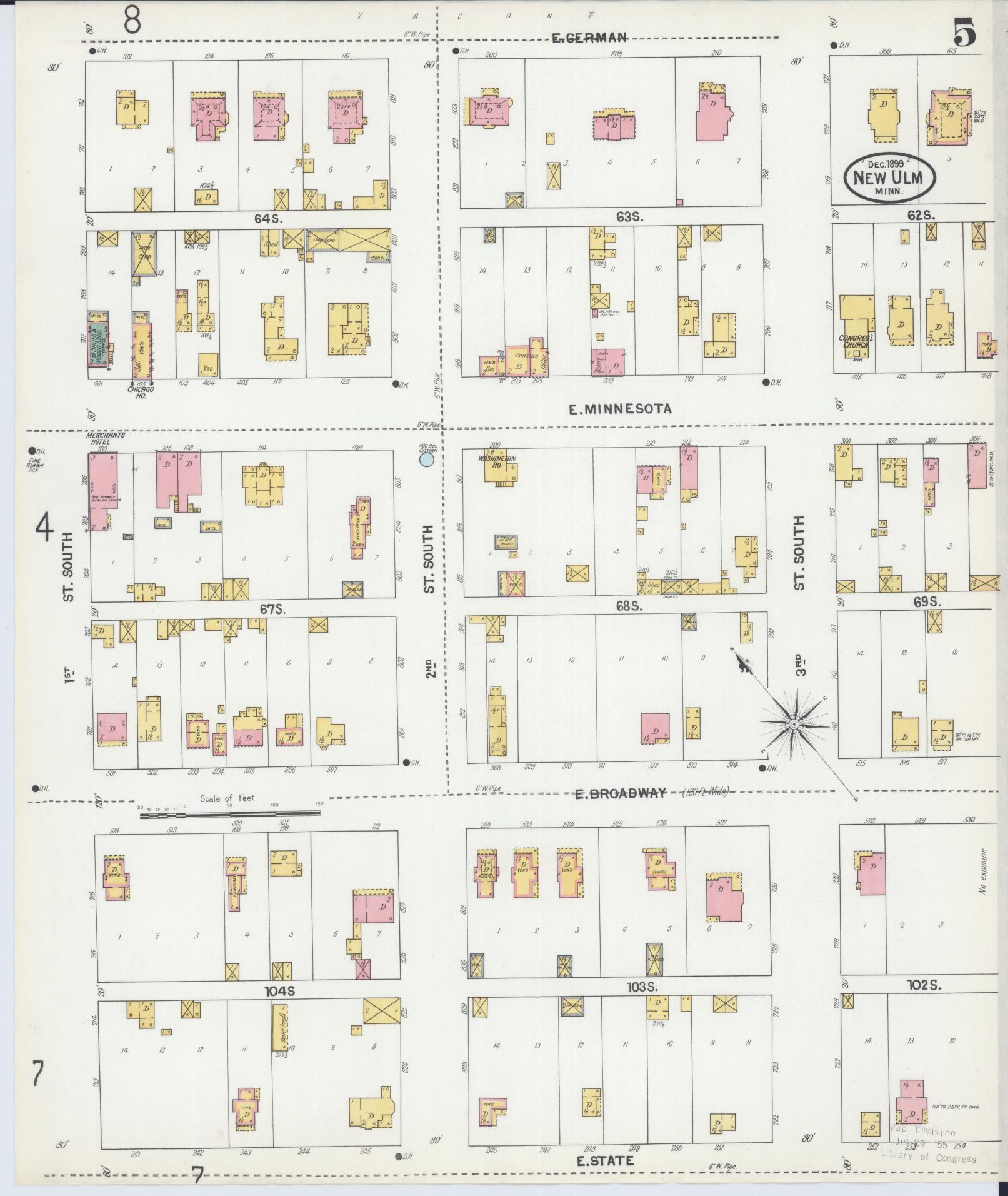 Sanborn Fire Insurance Map from New Ulm, Brown County, Minnesota (1899), Sheet #0005 - Complete Map Set gallery image, historic Sanborn map, vintage wall art, Minnesota Minnesota