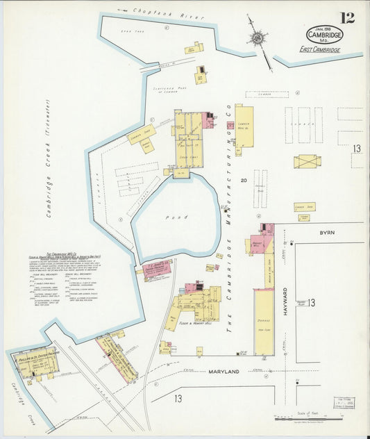 Dorchester, Maryland - 1918 - Sanborn Fire Insurance Map, Sheet #0012 - Historic Sanborn Fire Insurance Map Print, Dorchester Maryland 1918 0012 vintage old map wall art