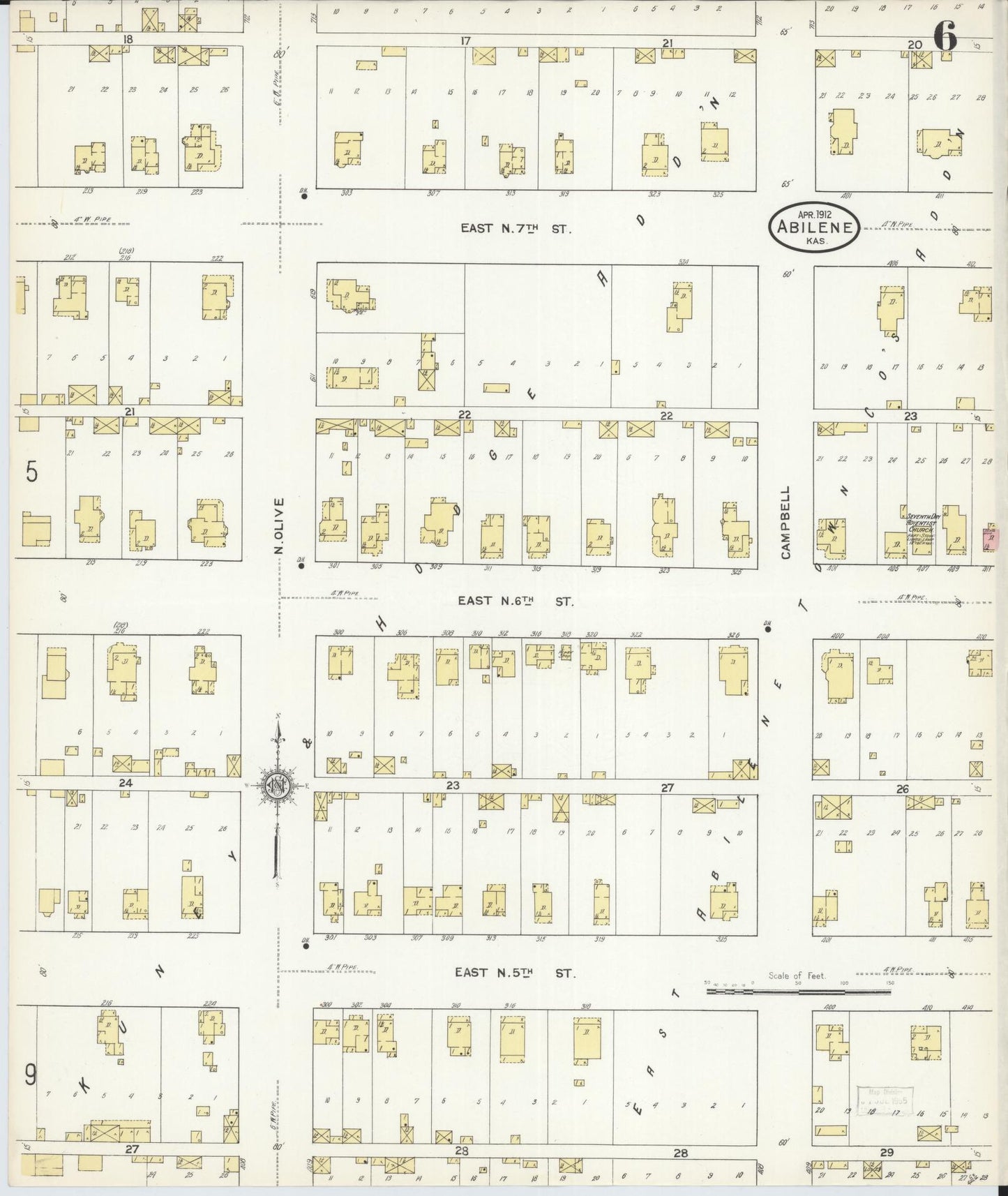 Sanborn Fire Insurance Map from Abilene, Dickinson County, Kansas (1912), Sheet #0006 - Complete Map Set gallery image, historic Sanborn map, vintage wall art, Kansas Kansas