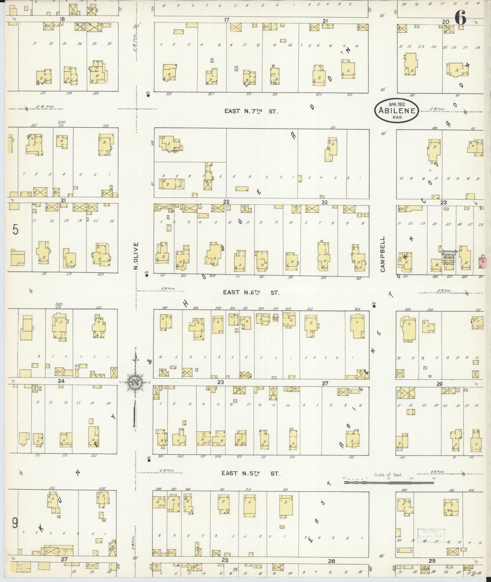 Sanborn Fire Insurance Map from Abilene, Dickinson County, Kansas (1912), Sheet #0006 - Complete Map Set gallery image, historic Sanborn map, vintage wall art, Kansas Kansas