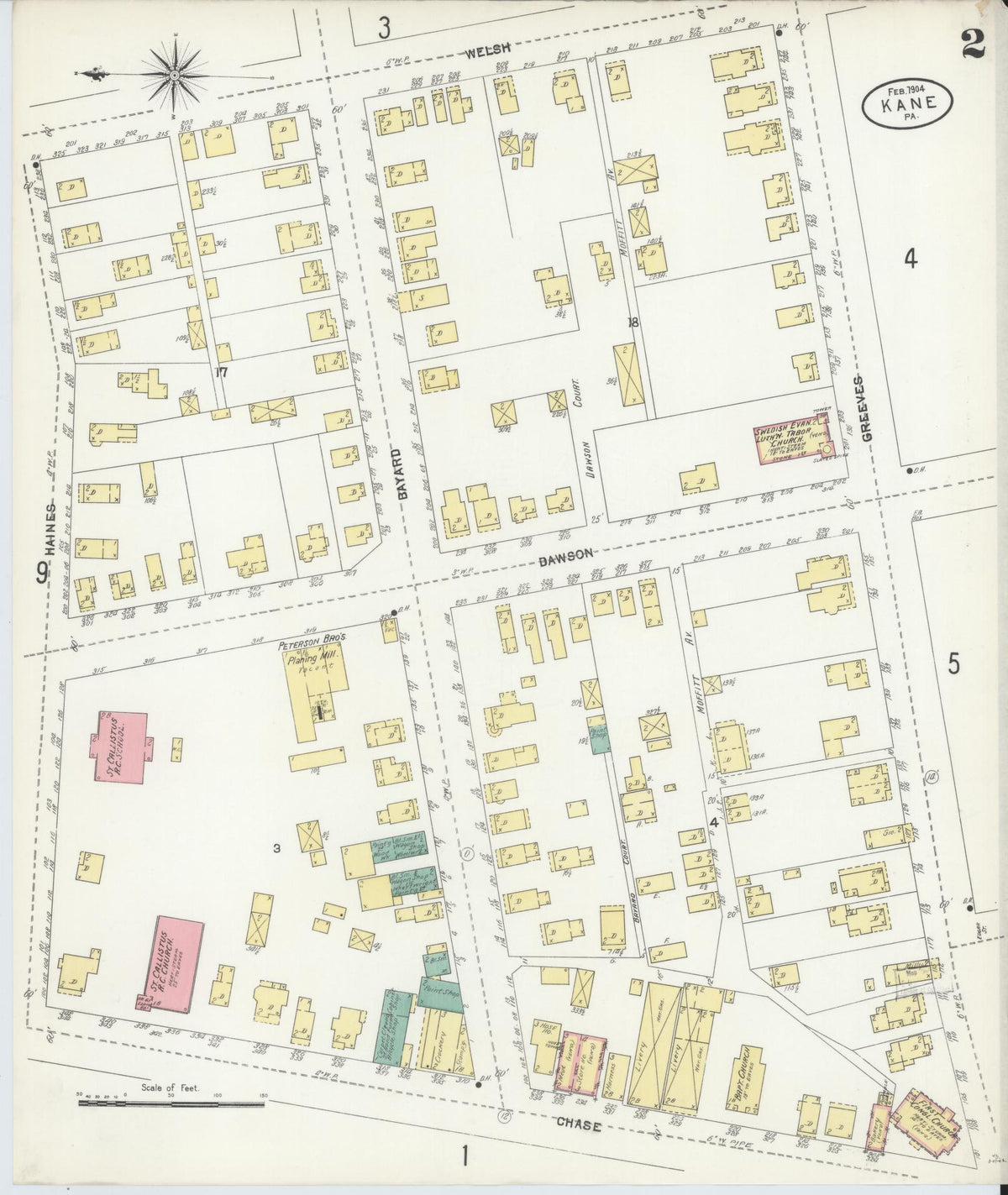 Sanborn Fire Insurance Map from Kane, McKean County, Pennsylvania (1904), Sheet #0002 - Complete Map Set gallery image, historic Sanborn map, vintage wall art, Pennsylvania Pennsylvania