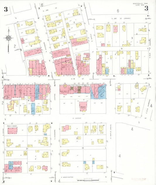 Sanborn Fire Insurance Map from Monticello, Jones County, Iowa (1935), Sheet #0003 - Historic Sanborn Fire Insurance Map Print, vintage old map wall art