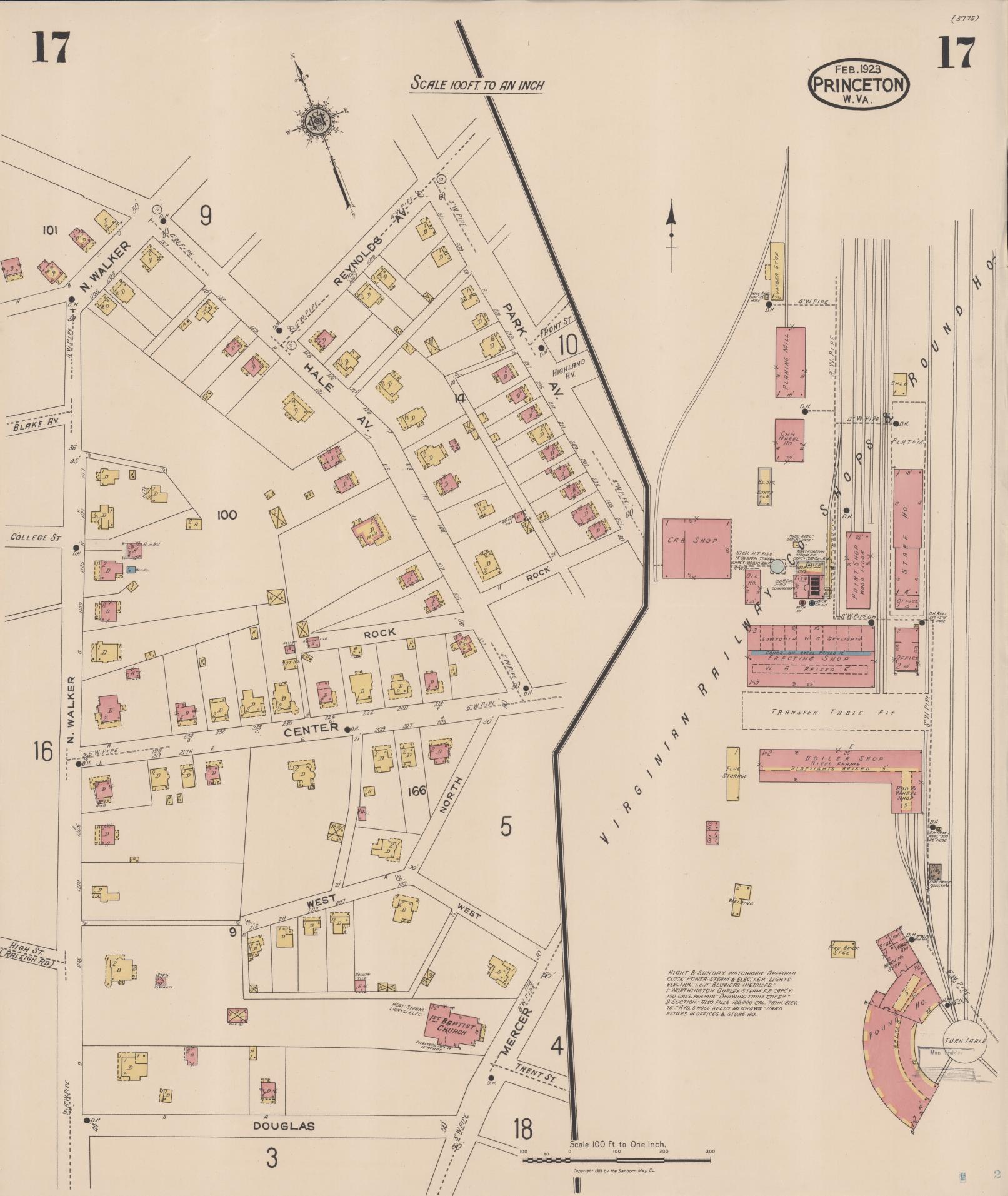 Sanborn Fire Insurance Map from Princeton, Mercer County, West Virginia (1923), Sheet #0017 - Complete Map Set gallery image, historic Sanborn map, vintage wall art, West Virginia West Virginia
