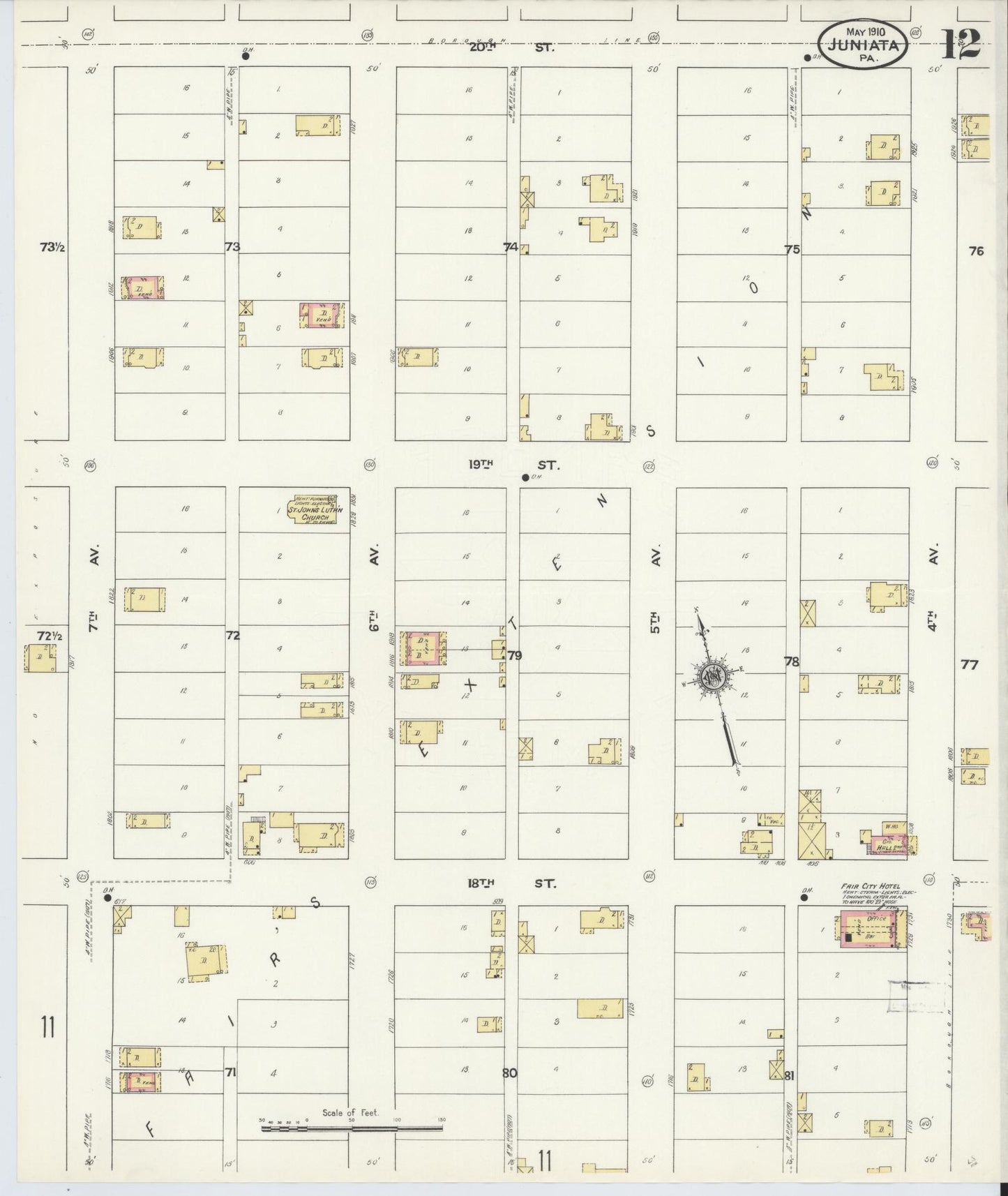 Sanborn Fire Insurance Map from Juniata, Blair County, Pennsylvania (1910), Sheet #0012 - Historic Sanborn Fire Insurance Map Print, vintage old map wall art, antique decor, genealogy gift, Pennsylvania Pennsylvania map