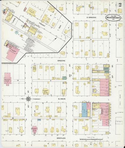 Sanborn Fire Insurance Map from Mountain Grove, Wright County, Missouri (1909), Sheet #0002 - Complete Map Set gallery image, historic Sanborn map, vintage wall art, Missouri Missouri