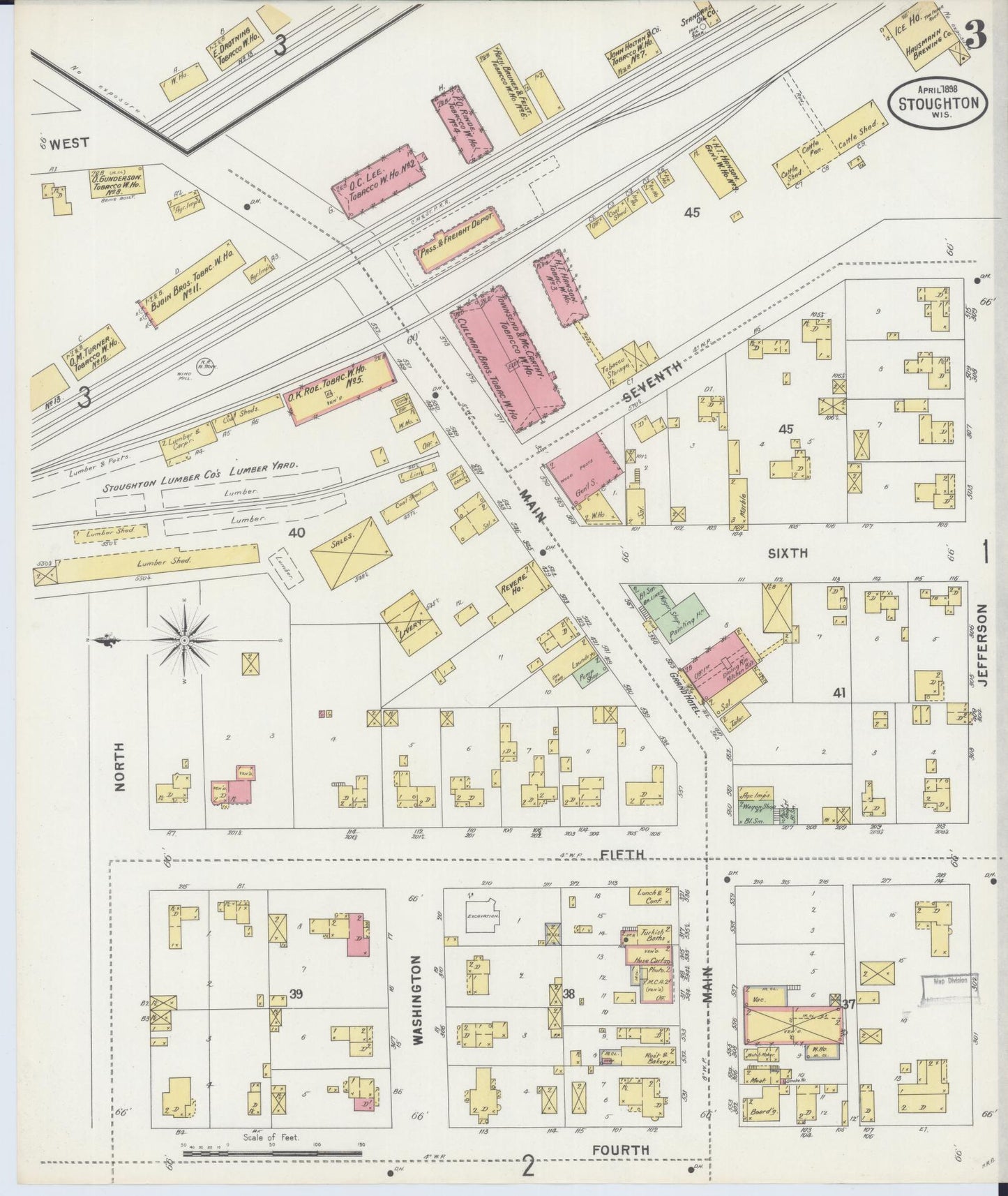 Sanborn Fire Insurance Map from Stoughton, Dane County, Wisconsin (1898), Sheet #0003 - Historic Sanborn Fire Insurance Map Print, vintage old map wall art, antique decor, genealogy gift, Wisconsin Wisconsin map