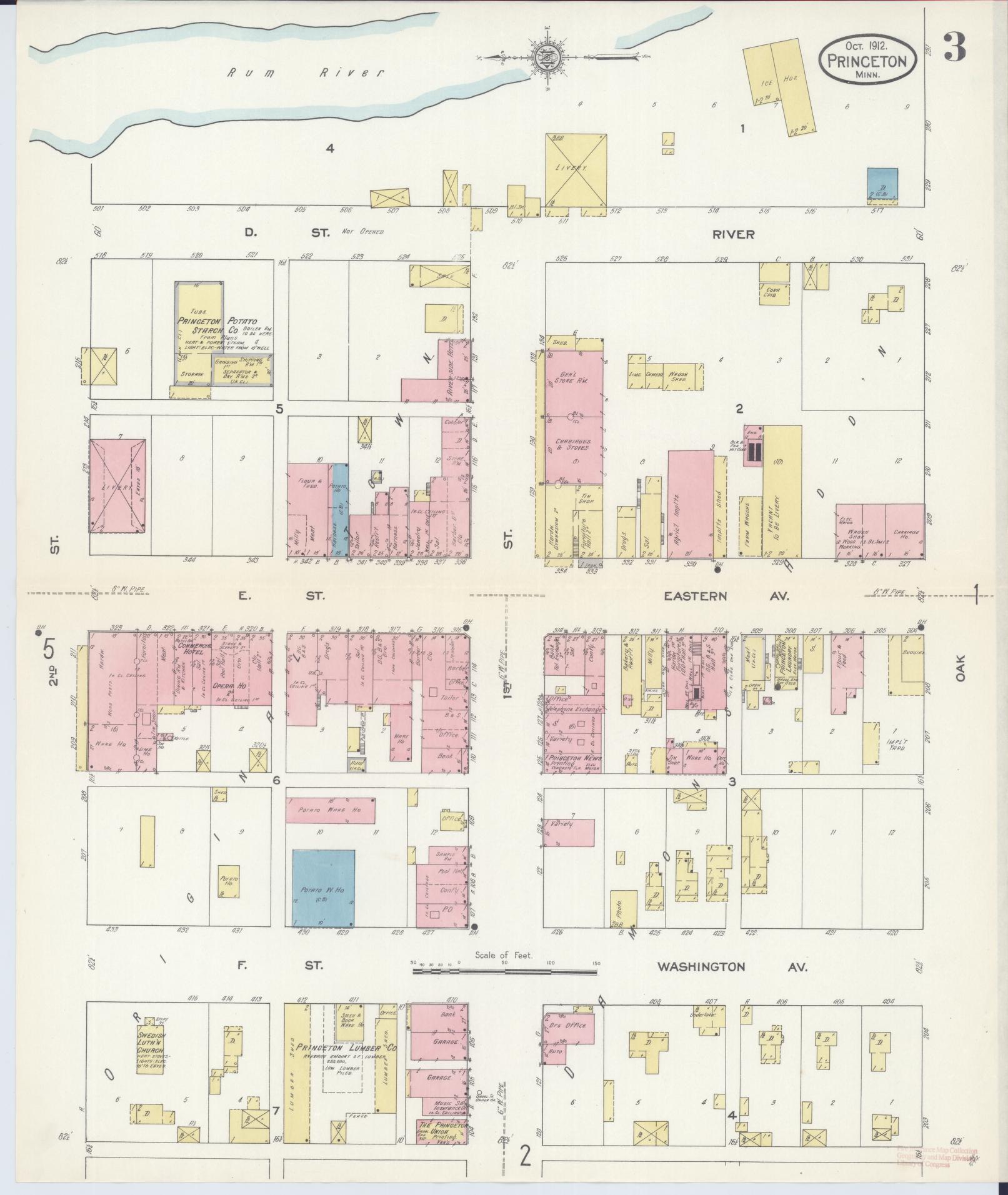 Sanborn Fire Insurance Map from Princeton, Mille Lacs County, Minnesota (1912), Sheet #0003 - Historic Sanborn Fire Insurance Map Print, vintage old map wall art, antique decor, genealogy gift, Minnesota Minnesota map