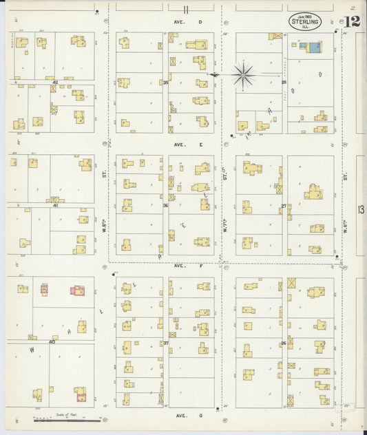 Sanborn Fire Insurance Map from Sterling, Whiteside County, Illinois (1903), Sheet #0012 - Historic Sanborn Fire Insurance Map Print, vintage old map wall art, antique decor, genealogy gift, Illinois Illinois map