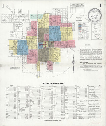 Sanborn Fire Insurance Map from Marion, Williamson County, Illinois (1937), Sheet #0001 - Historic Sanborn Fire Insurance Map Print, vintage old map wall art, antique decor, genealogy gift, Illinois Illinois map