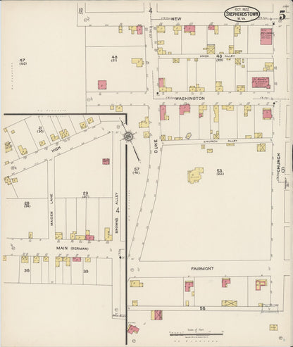 Sanborn Fire Insurance Map from Shepherdstown, Jefferson County, West Virginia (1922), Sheet #0005 - Complete Map Set gallery image, historic Sanborn map, vintage wall art, West Virginia West Virginia