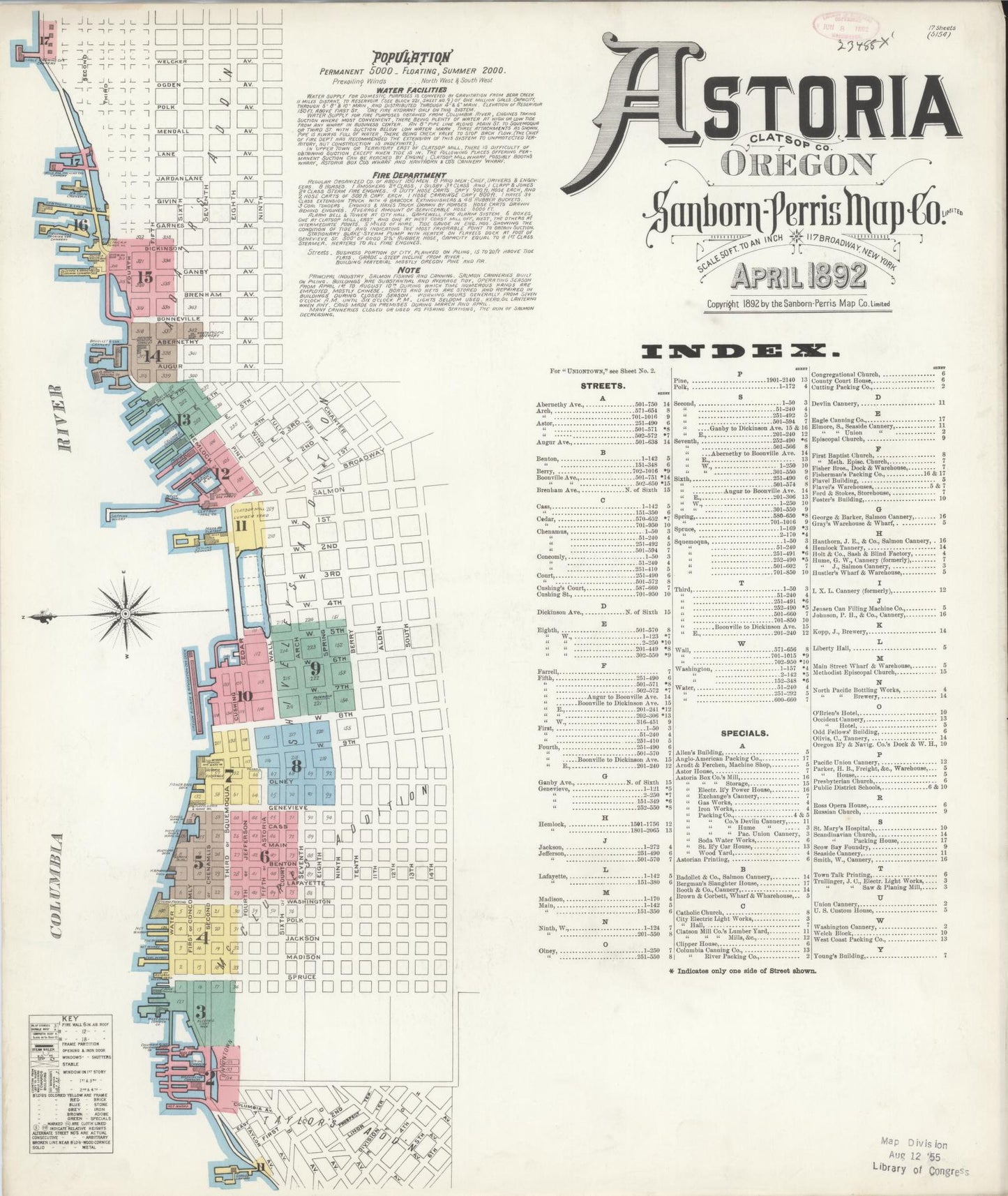 Sanborn Fire Insurance Map from Astoria, Clatsop County, Oregon (1892), Sheet #0001 - Complete Map Set gallery image, historic Sanborn map, vintage wall art, Oregon Oregon