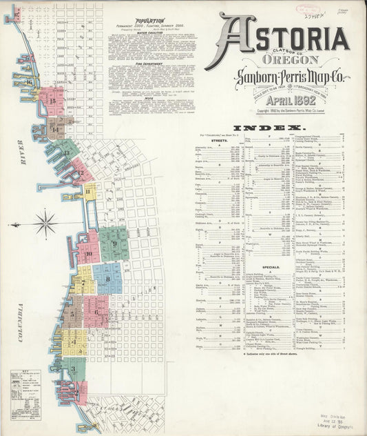 Sanborn Fire Insurance Map from Astoria, Clatsop County, Oregon (1892), Sheet #0001 - Complete Map Set gallery image, historic Sanborn map, vintage wall art, Oregon Oregon