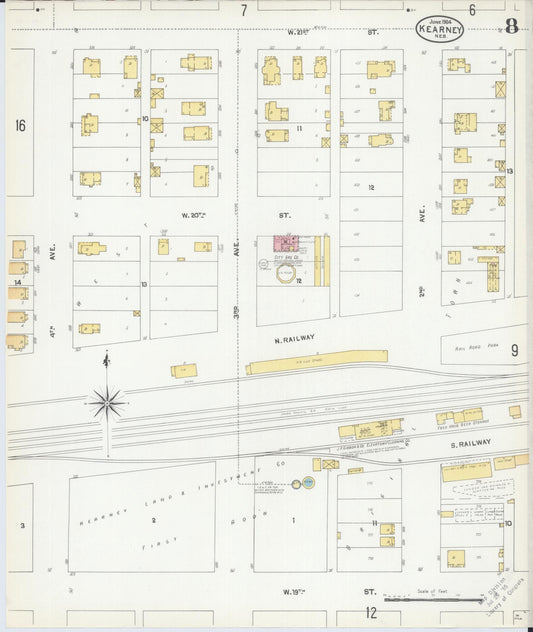 Sanborn Fire Insurance Map from Kearney, Buffalo County, Nebraska (1904), Sheet #0008 - Historic Sanborn Fire Insurance Map Print, vintage old map wall art, antique decor, genealogy gift, Nebraska Nebraska map