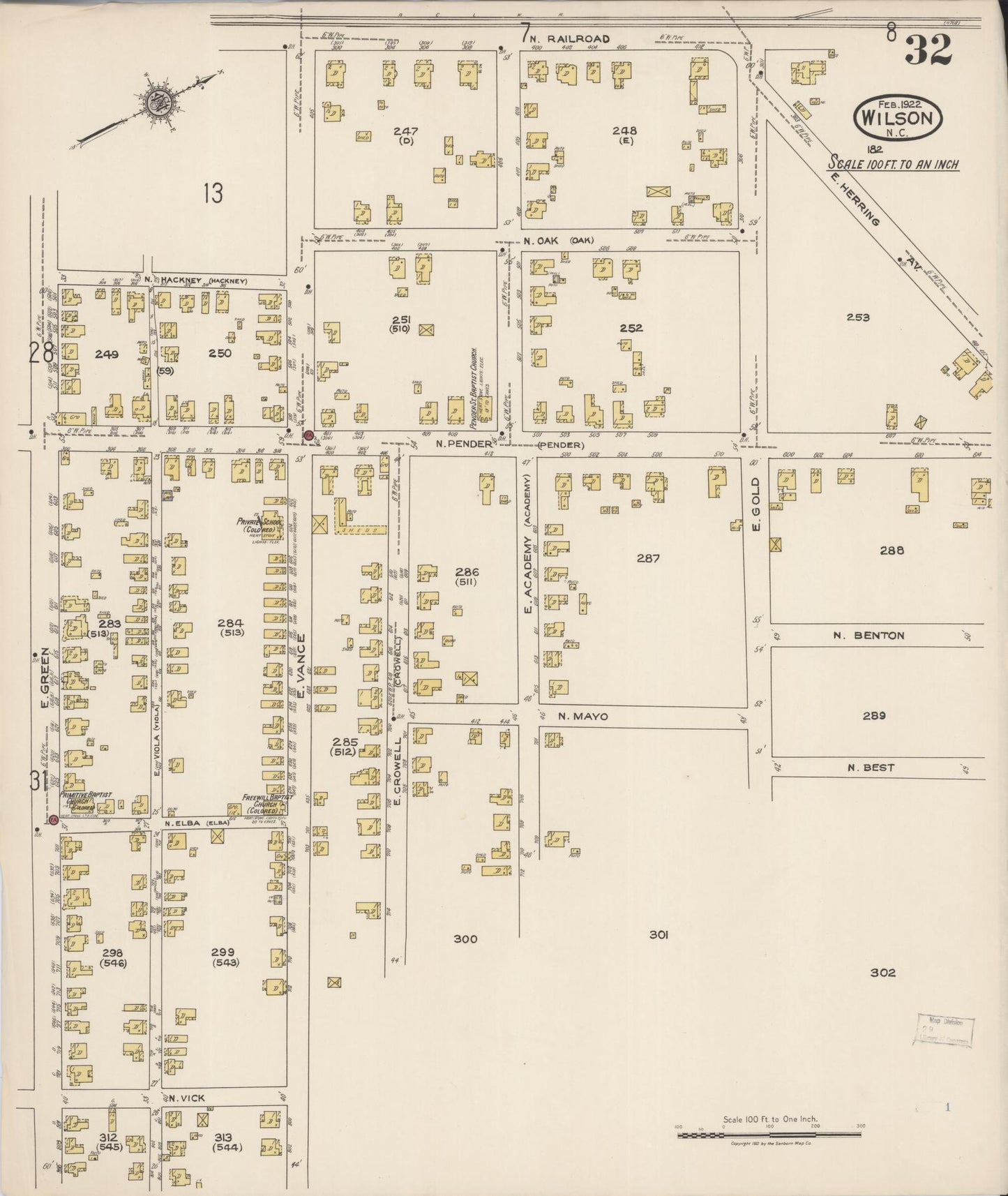 Sanborn Fire Insurance Map from Wilson, Wilson County, North Carolina (1922), Sheet #0032 - Complete Map Set gallery image, historic Sanborn map, vintage wall art, North Carolina North Carolina