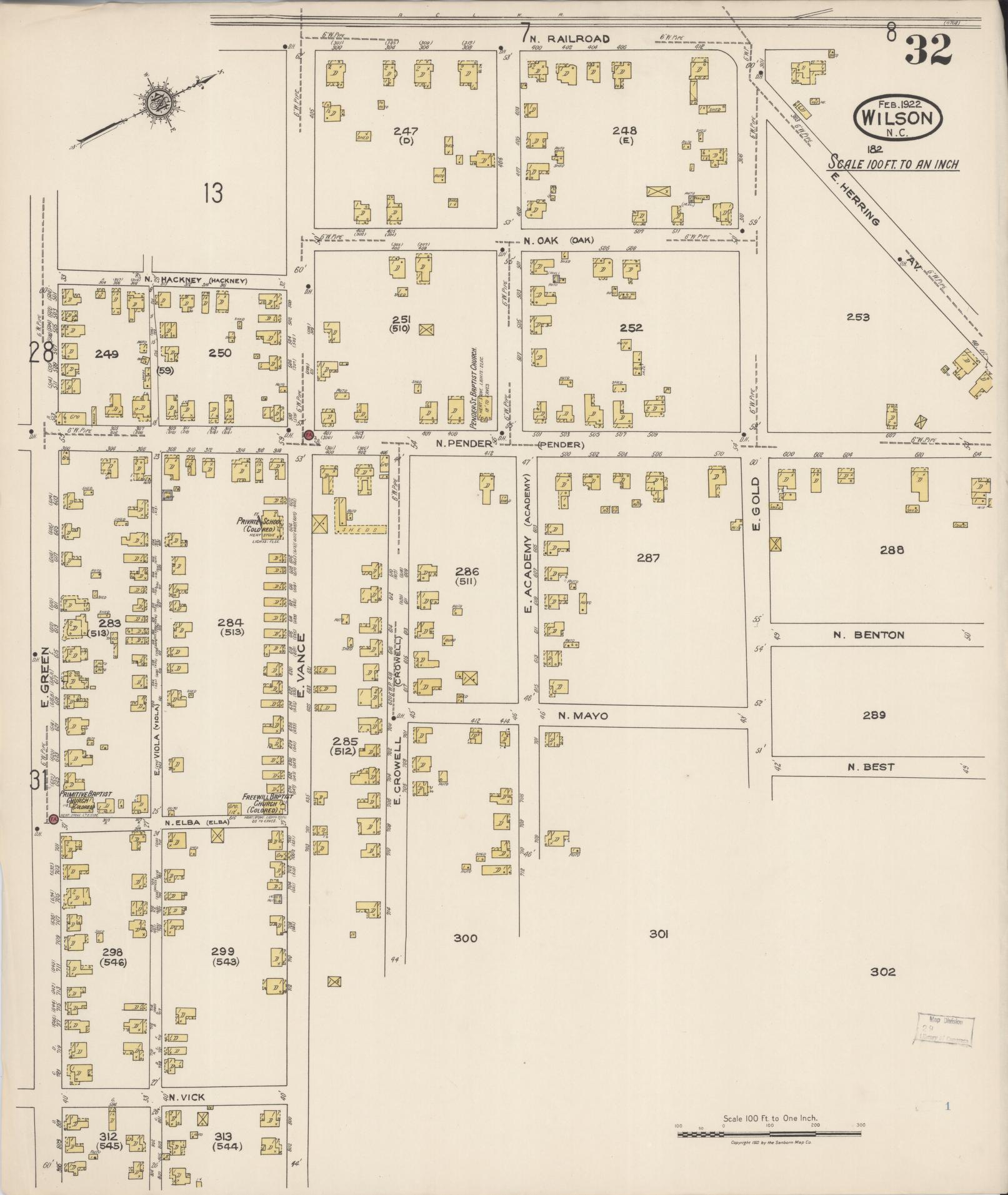 Sanborn Fire Insurance Map from Wilson, Wilson County, North Carolina (1922), Sheet #0032 - Complete Map Set gallery image, historic Sanborn map, vintage wall art, North Carolina North Carolina