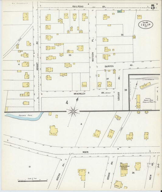 Sanborn Fire Insurance Map from Islip, Suffolk County, New York (1902), Sheet #0005 - Historic Sanborn Fire Insurance Map Print, vintage old map wall art, antique decor, genealogy gift, New York New York map