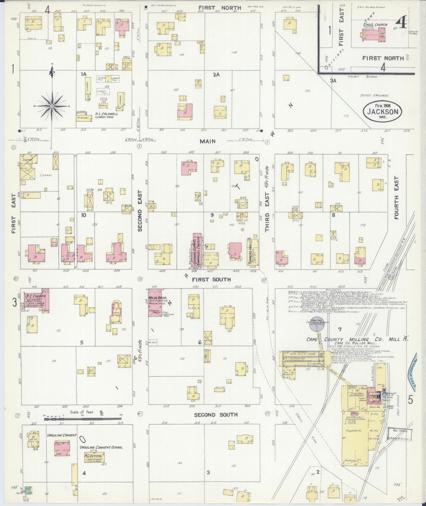 Sanborn Fire Insurance Map from Jackson, Cape Girardeau County, Missouri (1908), Sheet #0004 - Complete Map Set gallery image, historic Sanborn map, vintage wall art, Missouri Missouri
