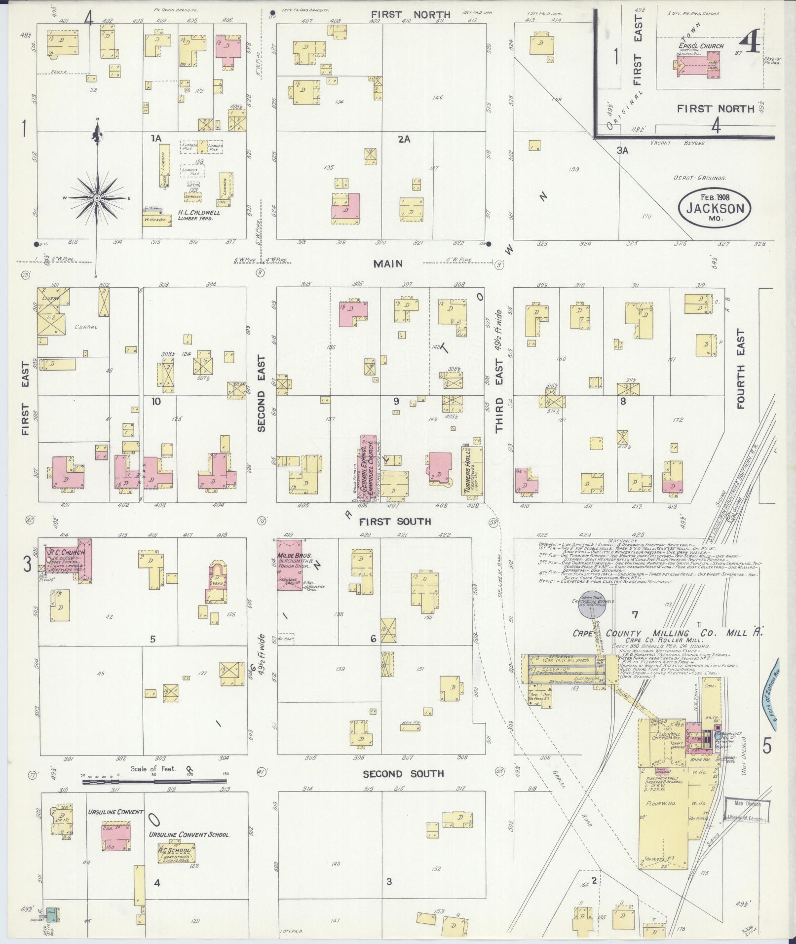Sanborn Fire Insurance Map from Jackson, Cape Girardeau County, Missouri (1908), Sheet #0004 - Complete Map Set gallery image, historic Sanborn map, vintage wall art, Missouri Missouri