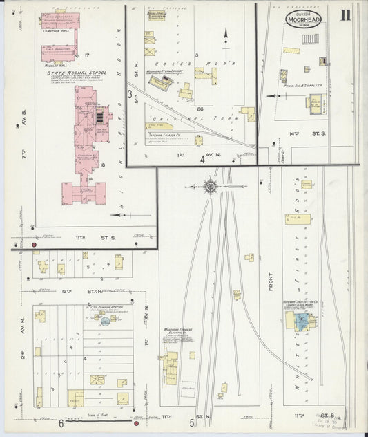Sanborn Fire Insurance Map from Moorhead, Clay County, Minnesota (1914), Sheet #0011 - Historic Sanborn Fire Insurance Map Print, vintage old map wall art, antique decor, genealogy gift, Minnesota Minnesota map