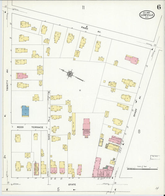 Sanborn Fire Insurance Map from Lowville, Lewis County, New York (1909), Sheet #0006 - Historic Sanborn Fire Insurance Map Print, vintage old map wall art, antique decor, genealogy gift, New York New York map