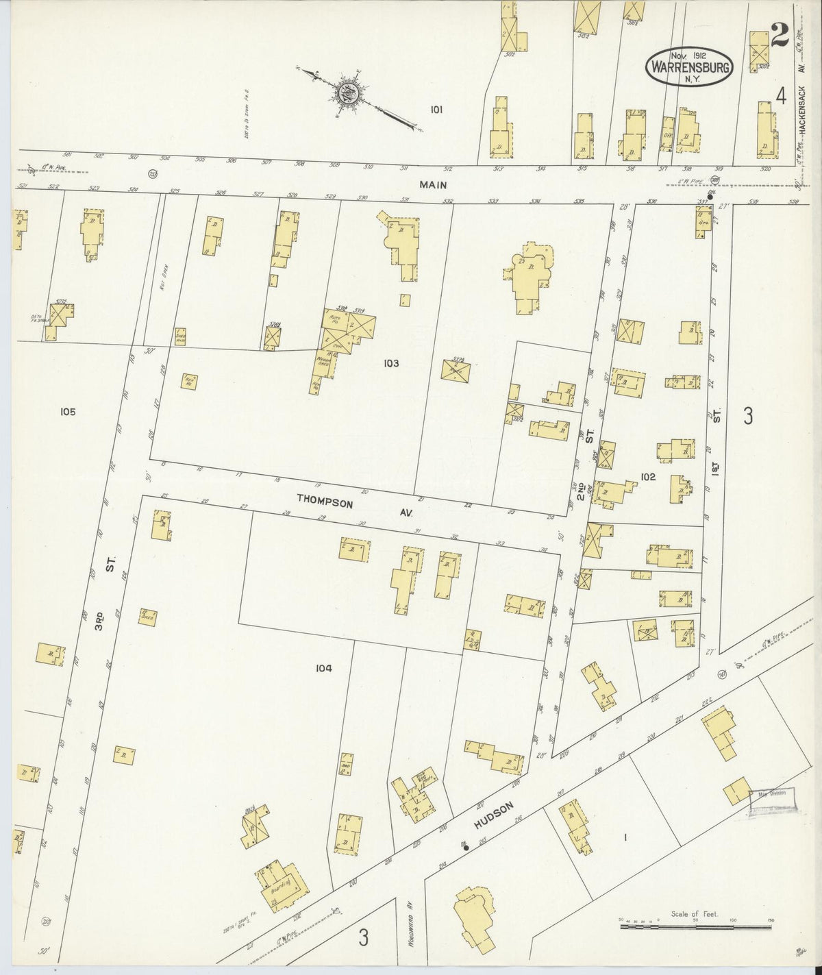 Sanborn Fire Insurance Map from Warrensburg, Warren County, New York (1912), Sheet #0002 - Complete Map Set gallery image, historic Sanborn map, vintage wall art, New York New York