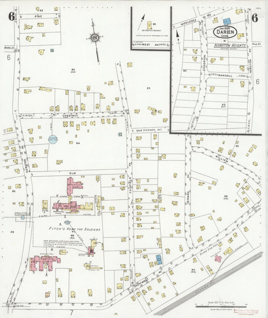 Sanborn Fire Insurance Map from Darien, Fairfield County, Connecticut (1928), Sheet #0006 - Historic Sanborn Fire Insurance Map Print, vintage old map wall art, antique decor, genealogy gift, Connecticut Connecticut map