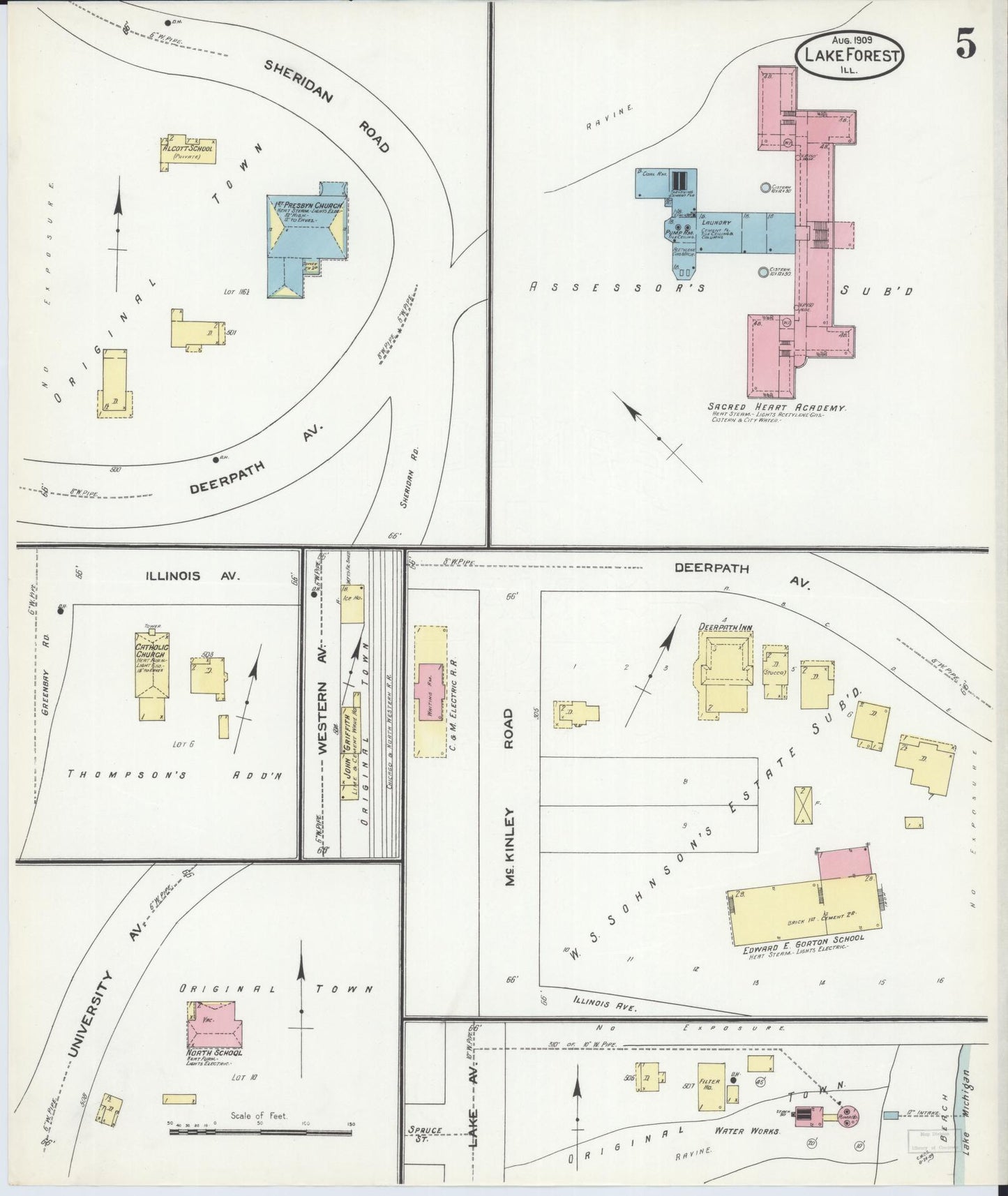 Sanborn Fire Insurance Map from Lake Forest, Lake County, Illinois (1909), Sheet #0005 - Complete Map Set gallery image, historic Sanborn map, vintage wall art, Illinois Illinois